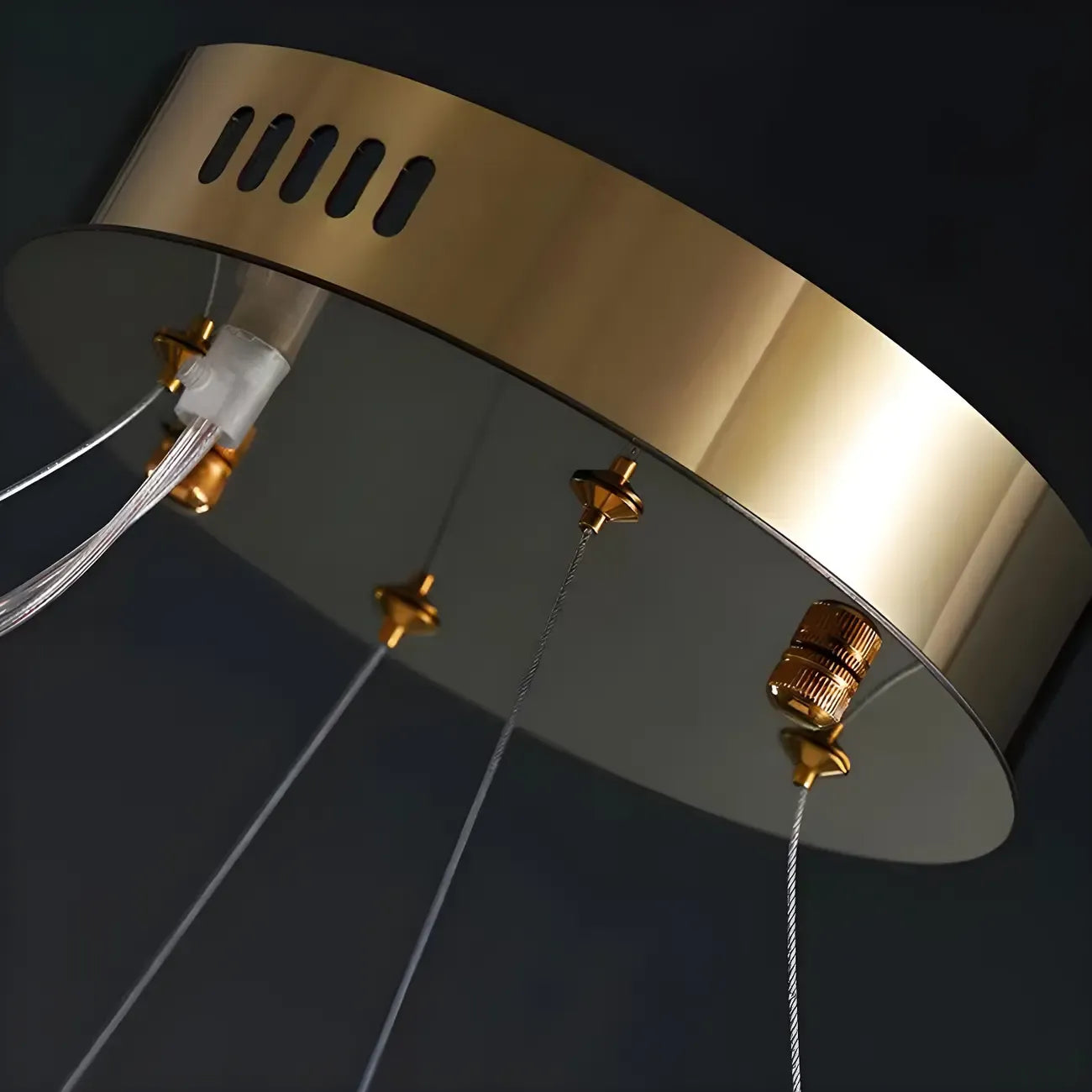 Lustre moderne en cristal à intensité variable, rond, avec éclairage LED doré