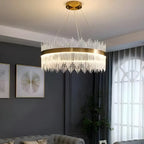 Lustre moderne en cristal à intensité variable, rond, avec éclairage LED doré