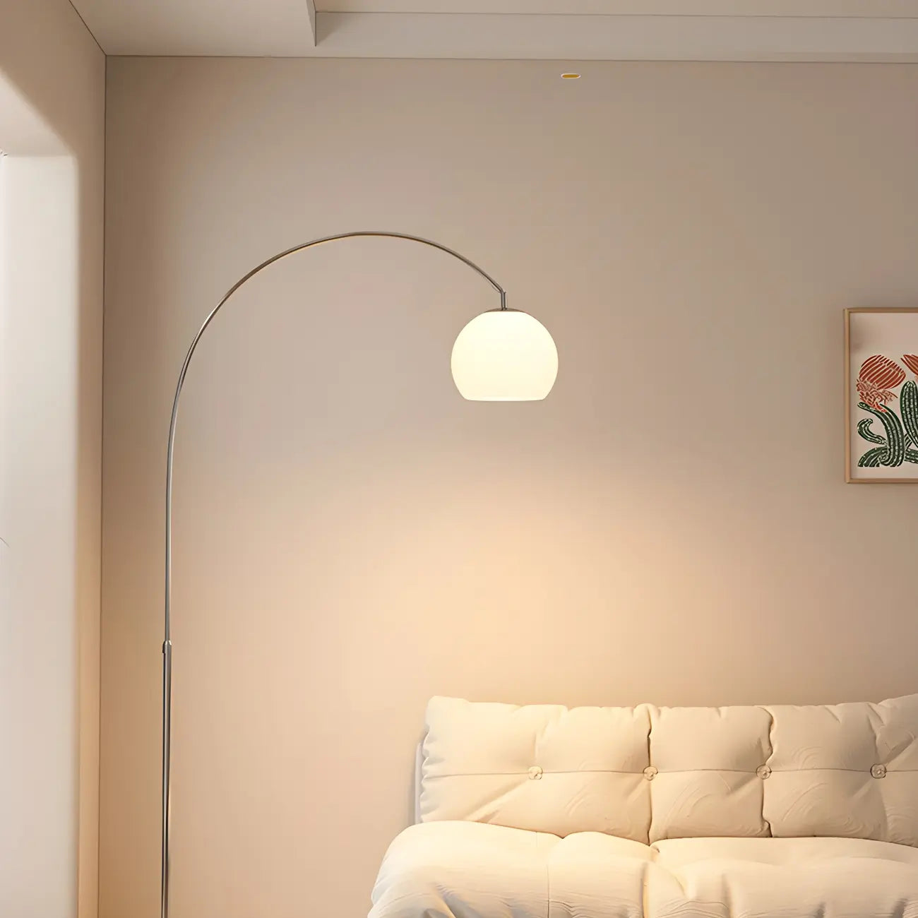 Lampadaire en acier arqué avec dôme en verre de style nordique