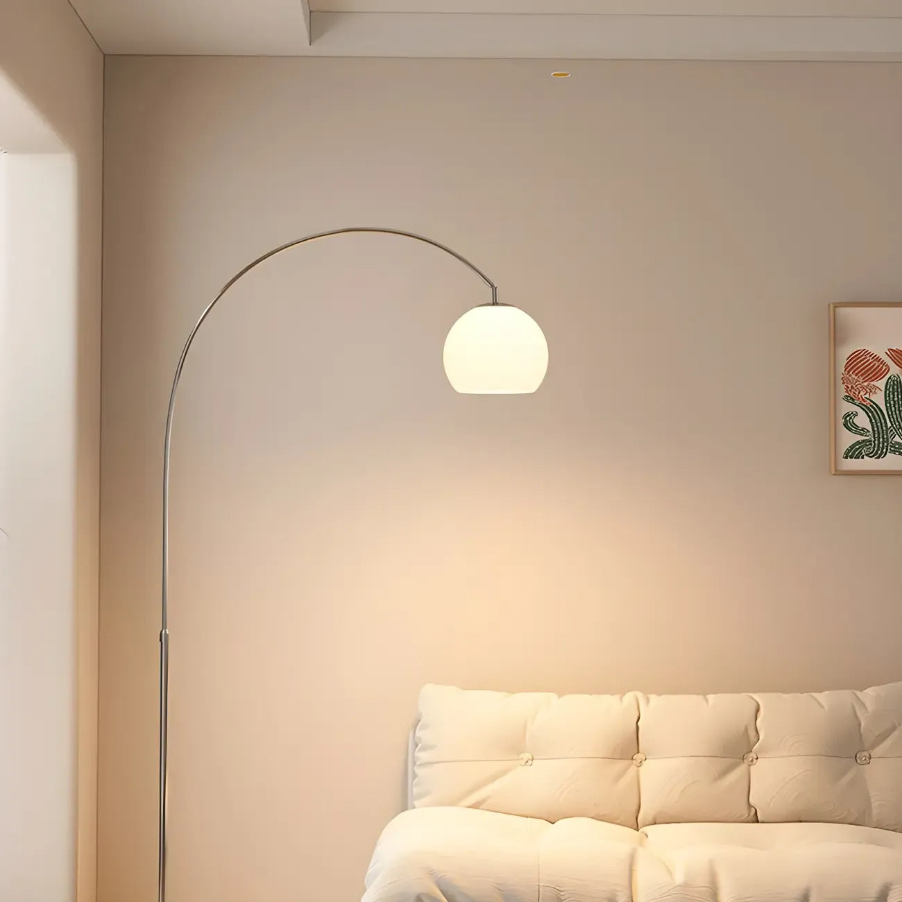 Lampadaire en acier arqué avec dôme en verre de style nordique