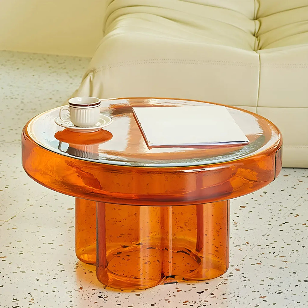 Table basse ronde en verre transparent, simple et moderne