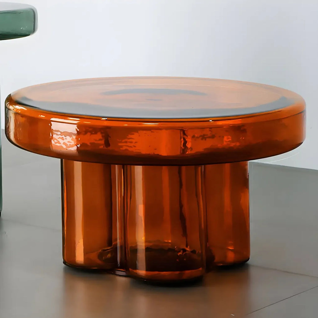 Table basse ronde en verre transparent, simple et moderne