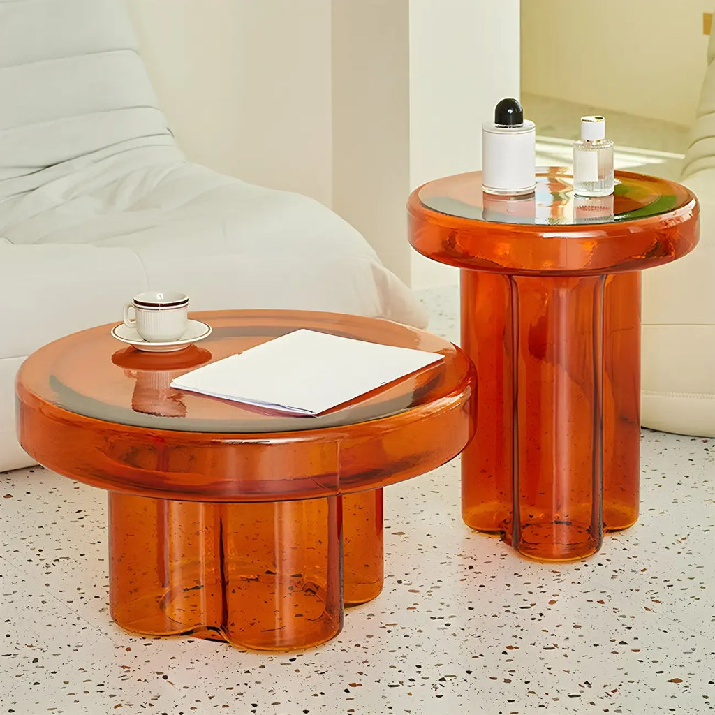 Table basse ronde en verre transparent, simple et moderne