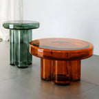 Table basse ronde en verre transparent, simple et moderne
