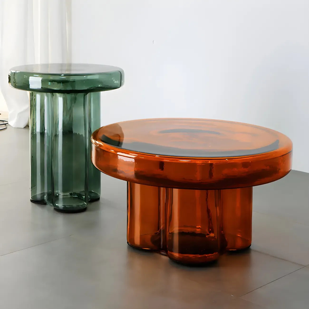 Table basse ronde en verre transparent, simple et moderne