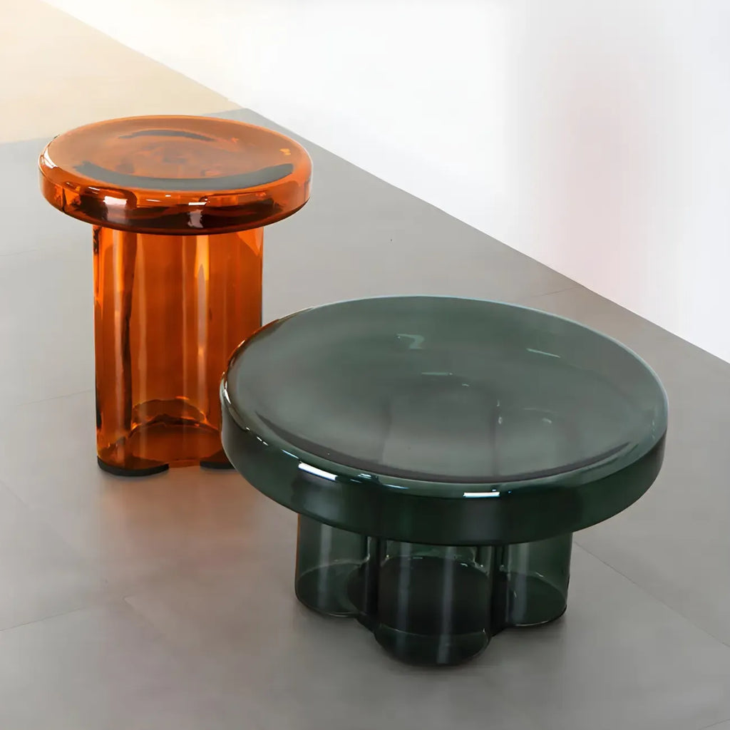 Table basse ronde en verre transparent, simple et moderne