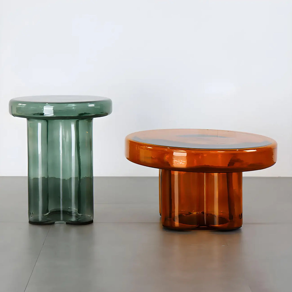 Table basse ronde en verre transparent, simple et moderne