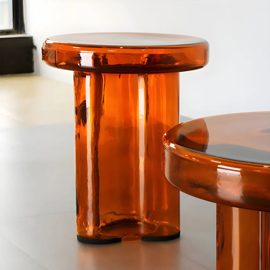 Table basse ronde en verre transparent, simple et moderne