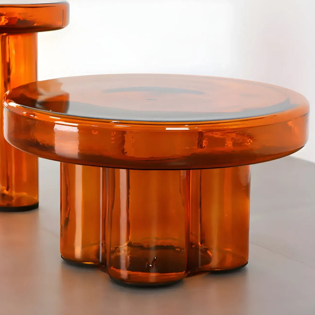 Table basse ronde en verre transparent, simple et moderne