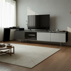 Meuble TV extensible latéral en pierre noire 71 avec tiroirs