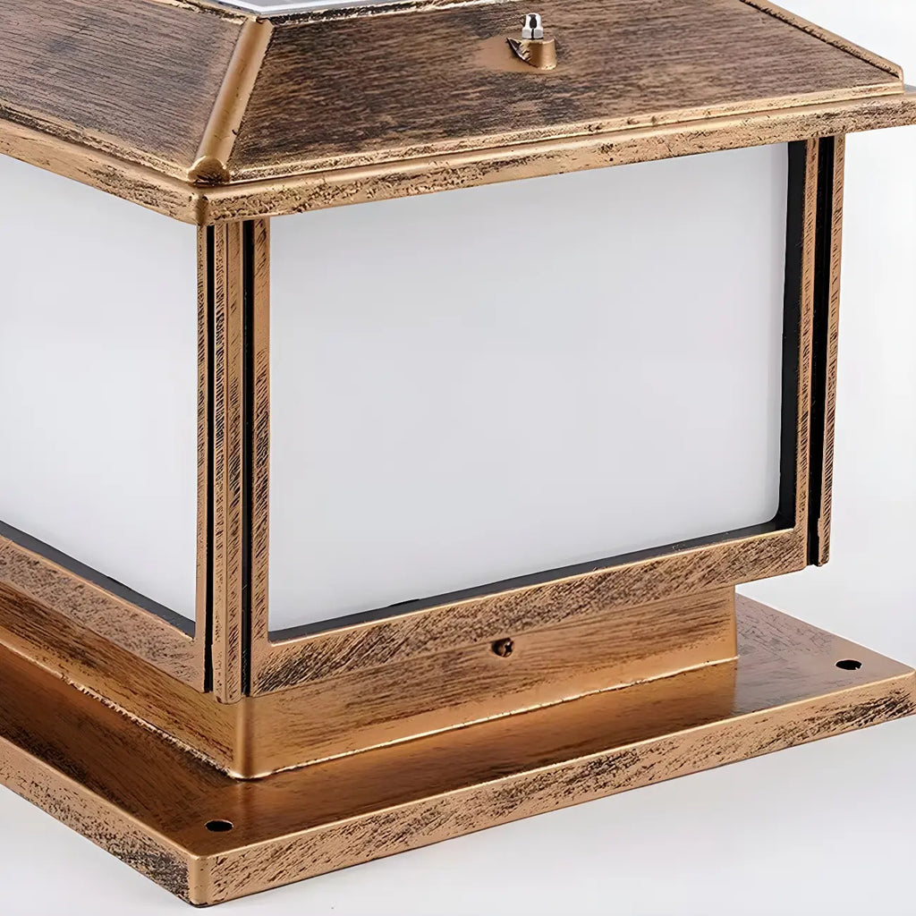 Lampadaire solaire carré à LED extérieur en métal bronze