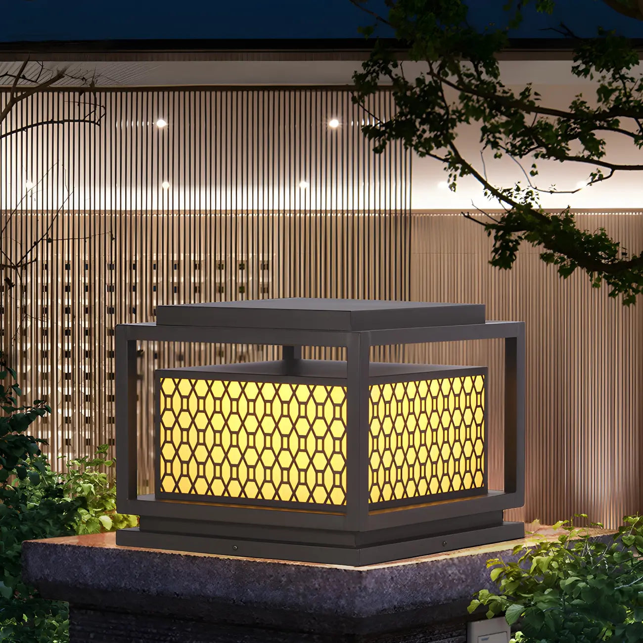 Lampadaires solaires extérieurs en métal à grille lumineuse tricolore