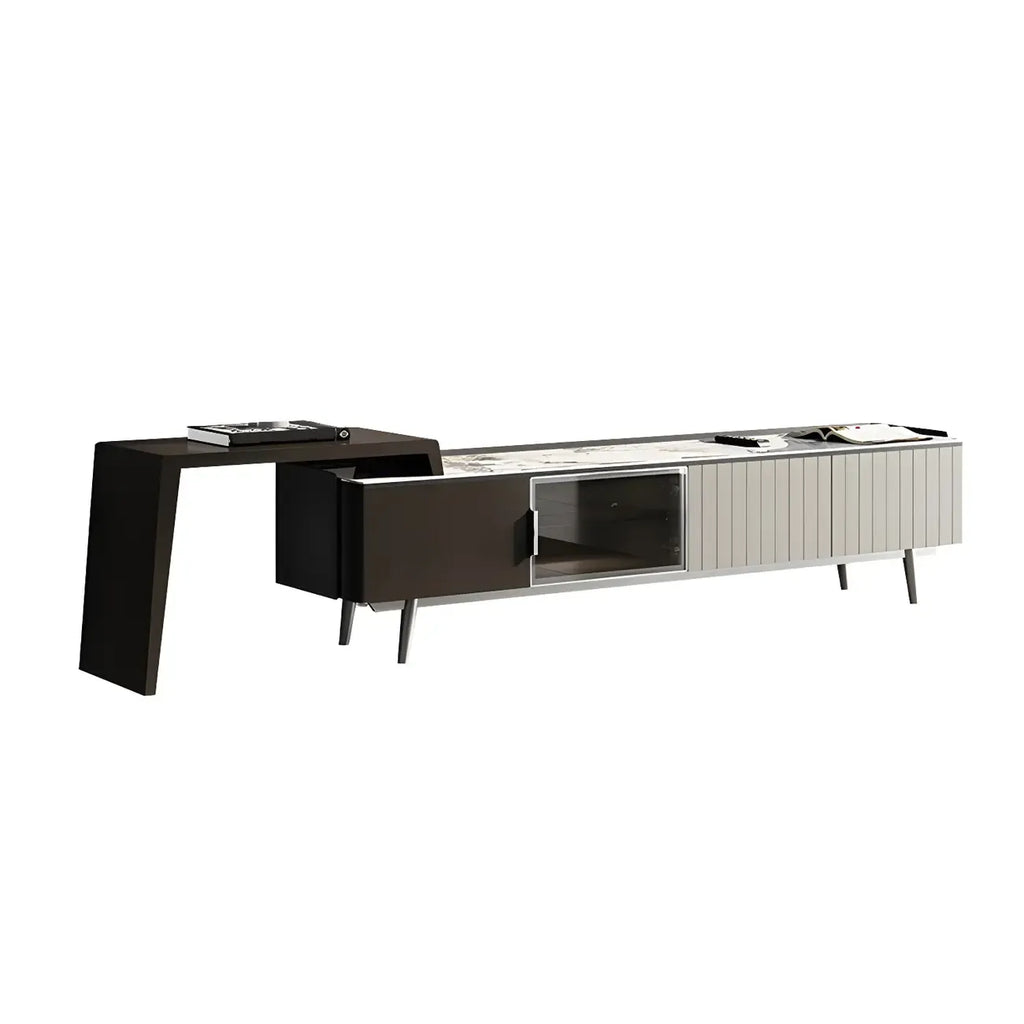 Meuble TV extensible latéral en pierre noire 71 avec tiroirs
