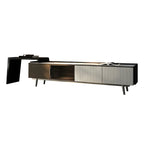 Meuble TV extensible latéral en pierre noire 71 avec tiroirs