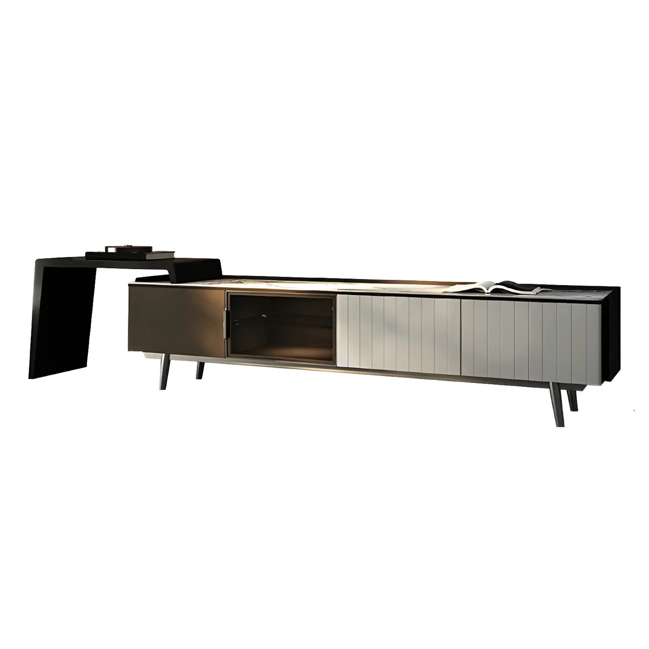 Meuble TV extensible latéral en pierre noire 71 avec tiroirs