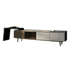 Meuble TV extensible latéral en pierre noire 71 avec tiroirs