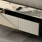 Meuble TV extensible latéral en pierre noire 71 avec tiroirs