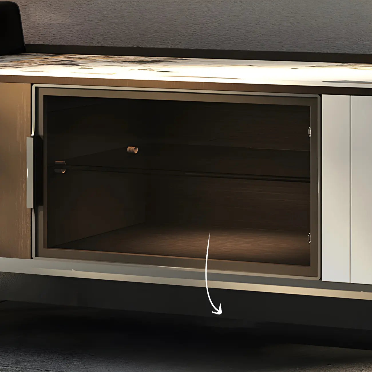 Meuble TV extensible latéral en pierre noire 71 avec tiroirs