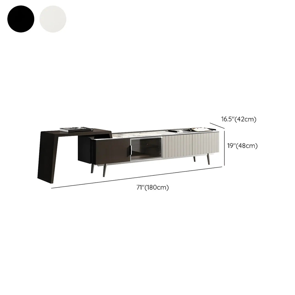 Meuble TV extensible latéral en pierre noire 71 avec tiroirs