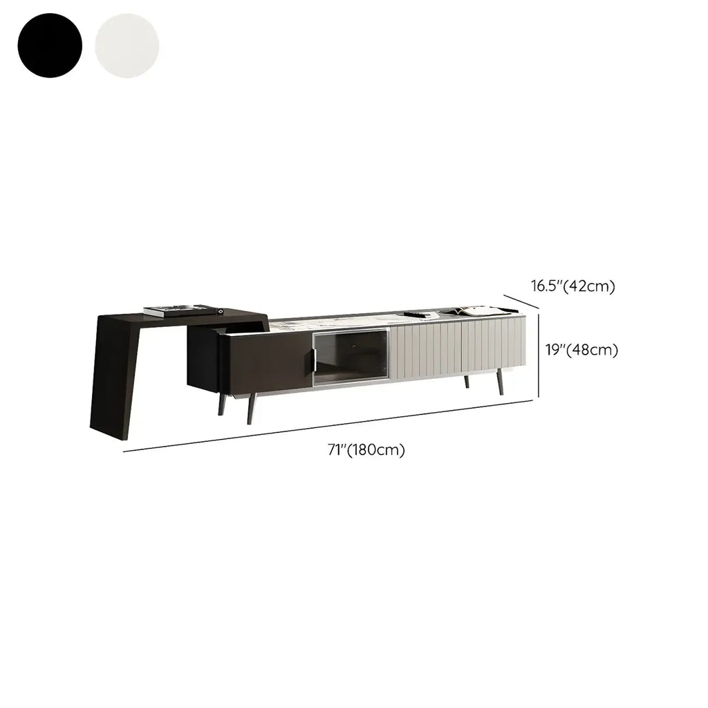 Meuble TV extensible latéral en pierre noire 71 avec tiroirs