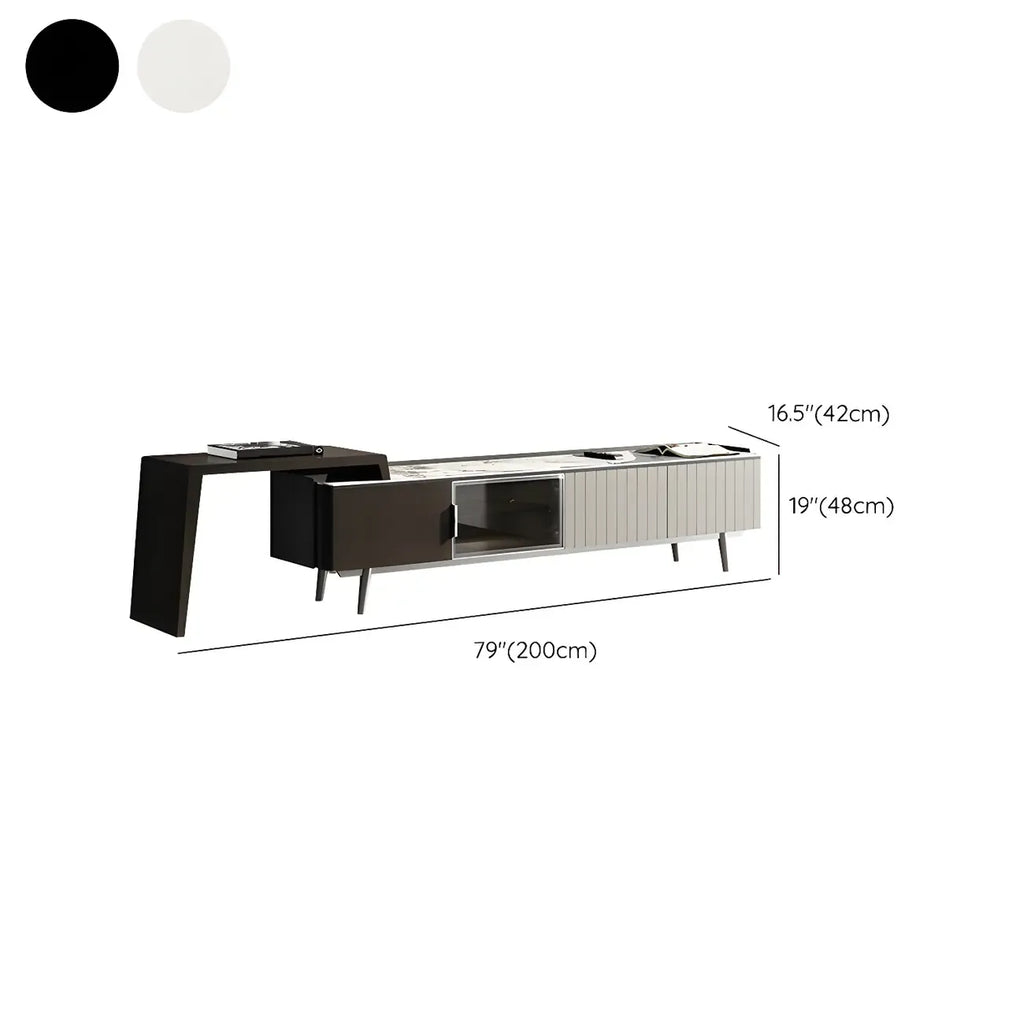 Meuble TV extensible latéral en pierre noire 71 avec tiroirs