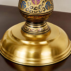 Lampe de table en laiton antique à deux lumières, en forme de dôme et verre coloré