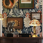 Lampe de table en laiton antique à deux lumières, en forme de dôme et verre coloré