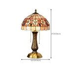 Lampe de table en laiton antique à deux lumières, en forme de dôme et verre coloré