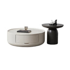 Table basse ronde moderne en bois noir et blanc avec rangement