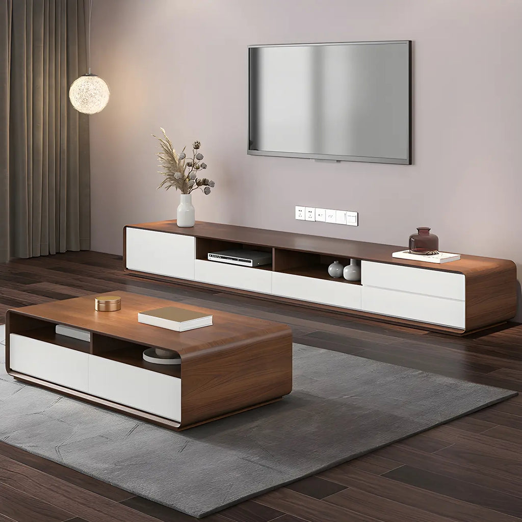 Meuble TV moderne en bois avec rangement ouvert pour salon