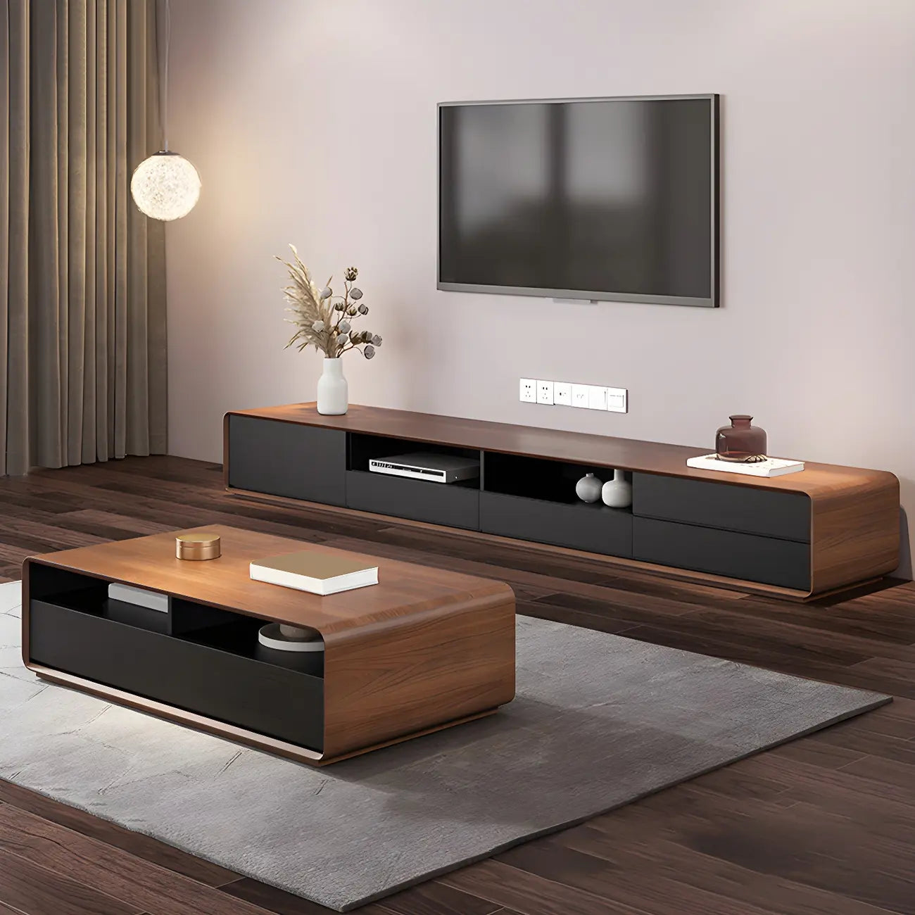 Meuble TV moderne en bois avec rangement ouvert pour salon