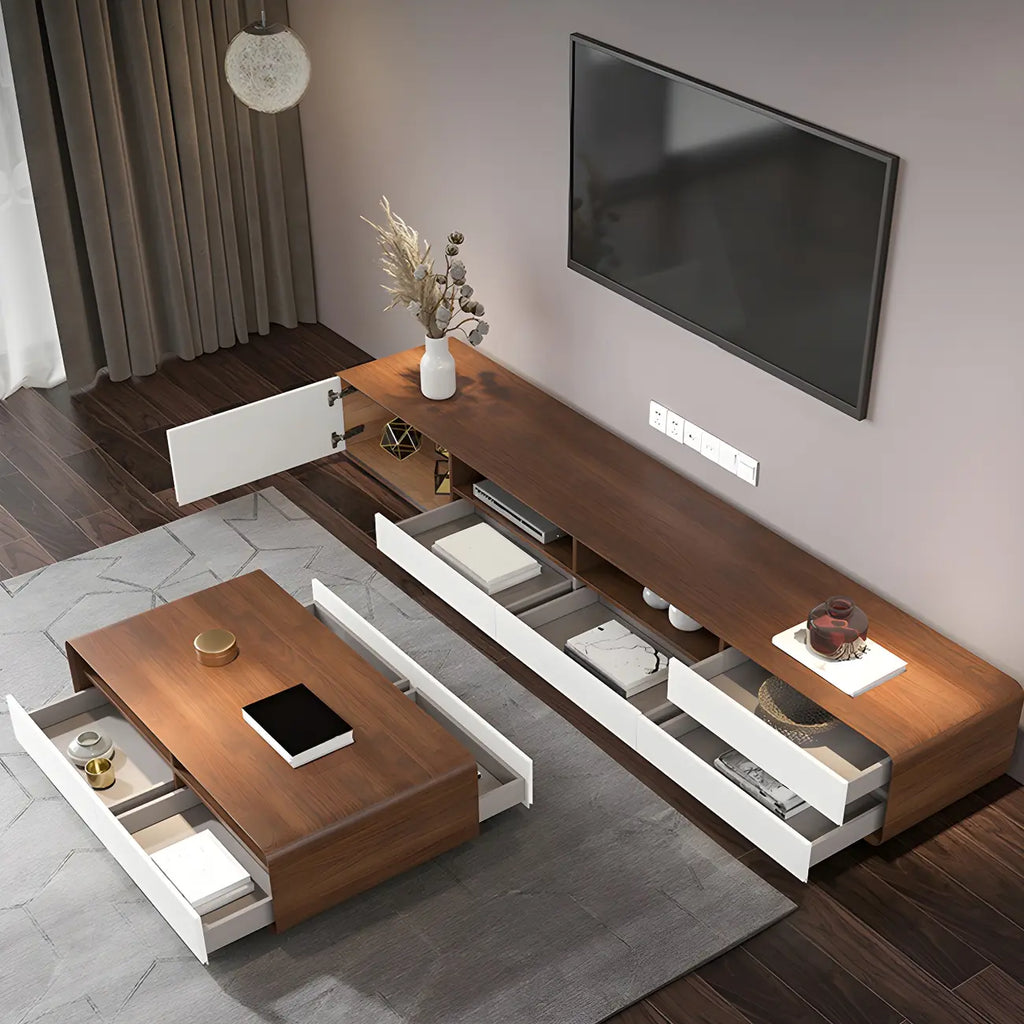 Meuble TV moderne en bois avec rangement ouvert pour salon