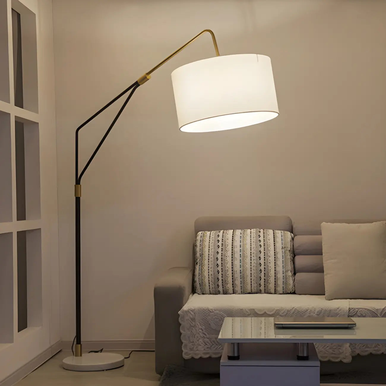 Lampadaire LED moderne, inclinable et réglable, blanc, style moderne