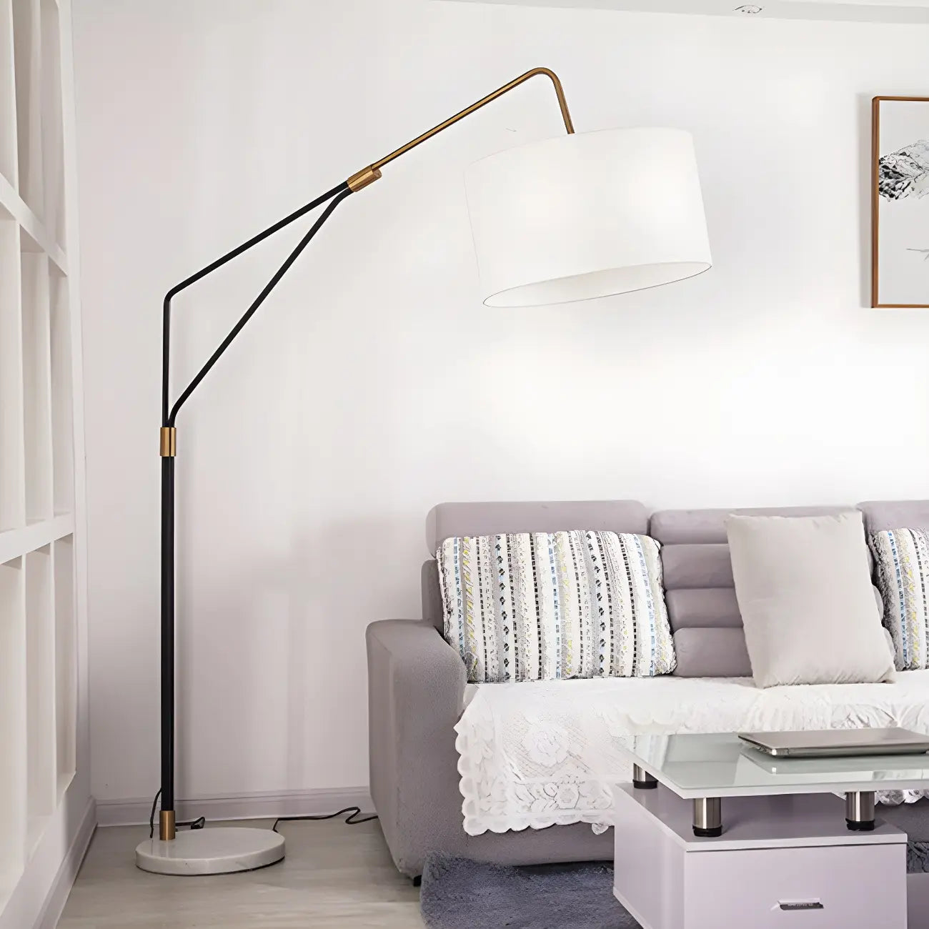 Lampadaire LED moderne, inclinable et réglable, blanc, style moderne