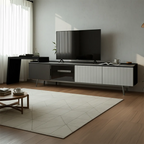 Meuble TV extensible latéral en pierre noire 71 avec tiroirs