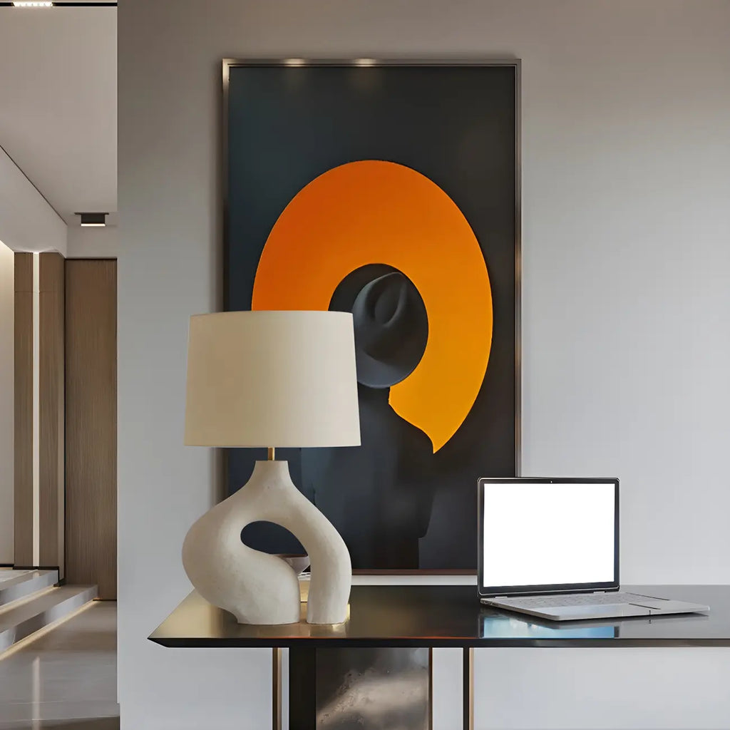 Lampe de table géométrique en résine blanche à intensité variable pour chambre à coucher