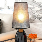 Lampe de table tactile LED élégante en tissu noir pour chambre à coucher