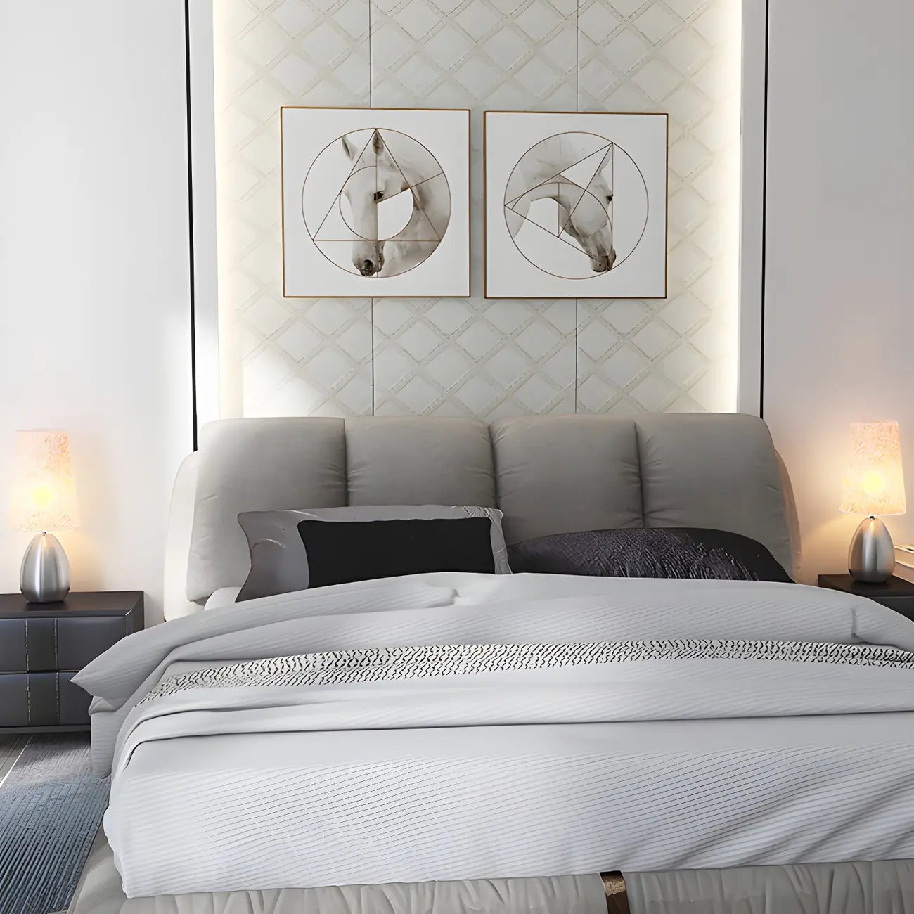 Lampe de table tactile LED élégante en tissu noir pour chambre à coucher