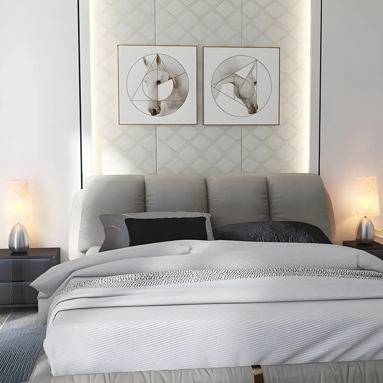 Lampe de table tactile LED élégante en tissu noir pour chambre à coucher