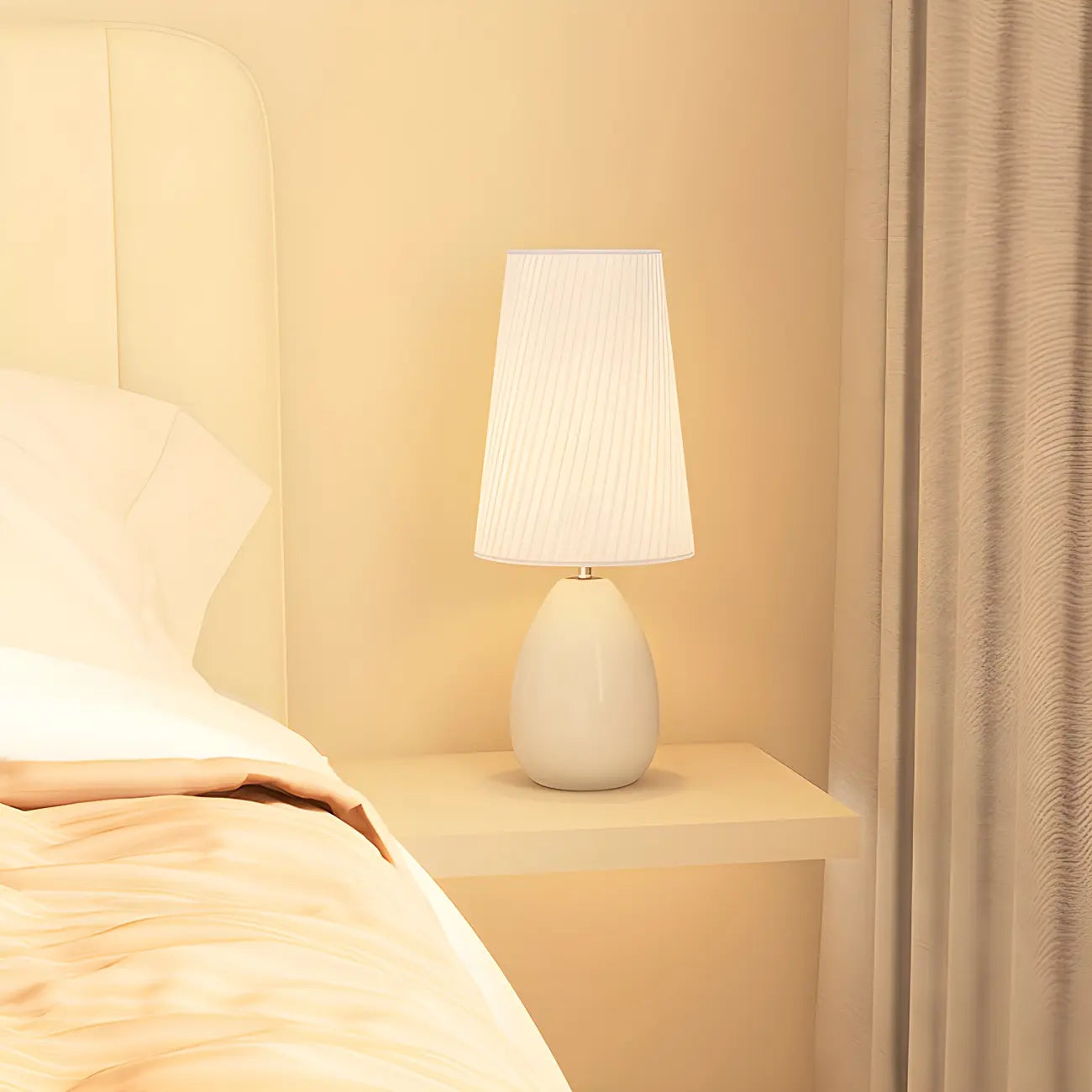 Lampe de table tactile LED élégante en tissu noir pour chambre à coucher