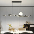 Suspension minimaliste noire et blanche linéaire réglable pour îlot de cuisine