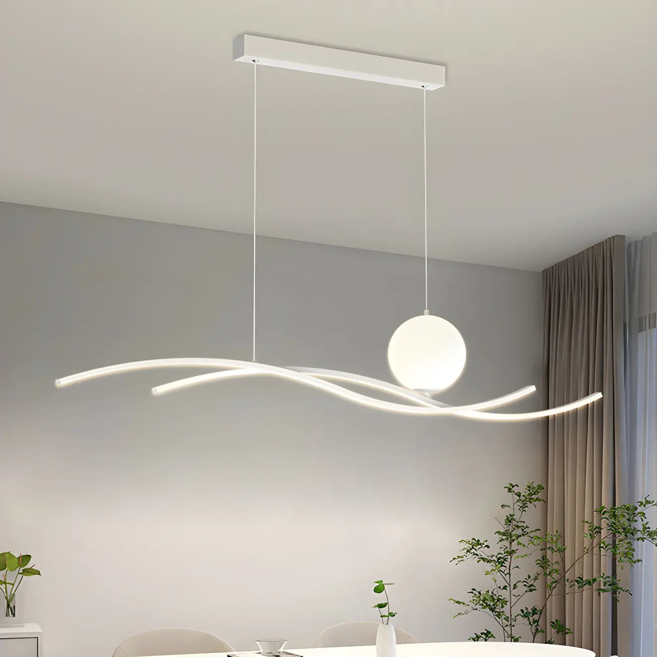 Suspension minimaliste noire et blanche linéaire réglable pour îlot de cuisine