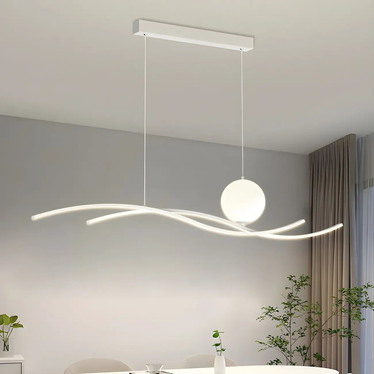 Suspension minimaliste noire et blanche linéaire réglable pour îlot de cuisine