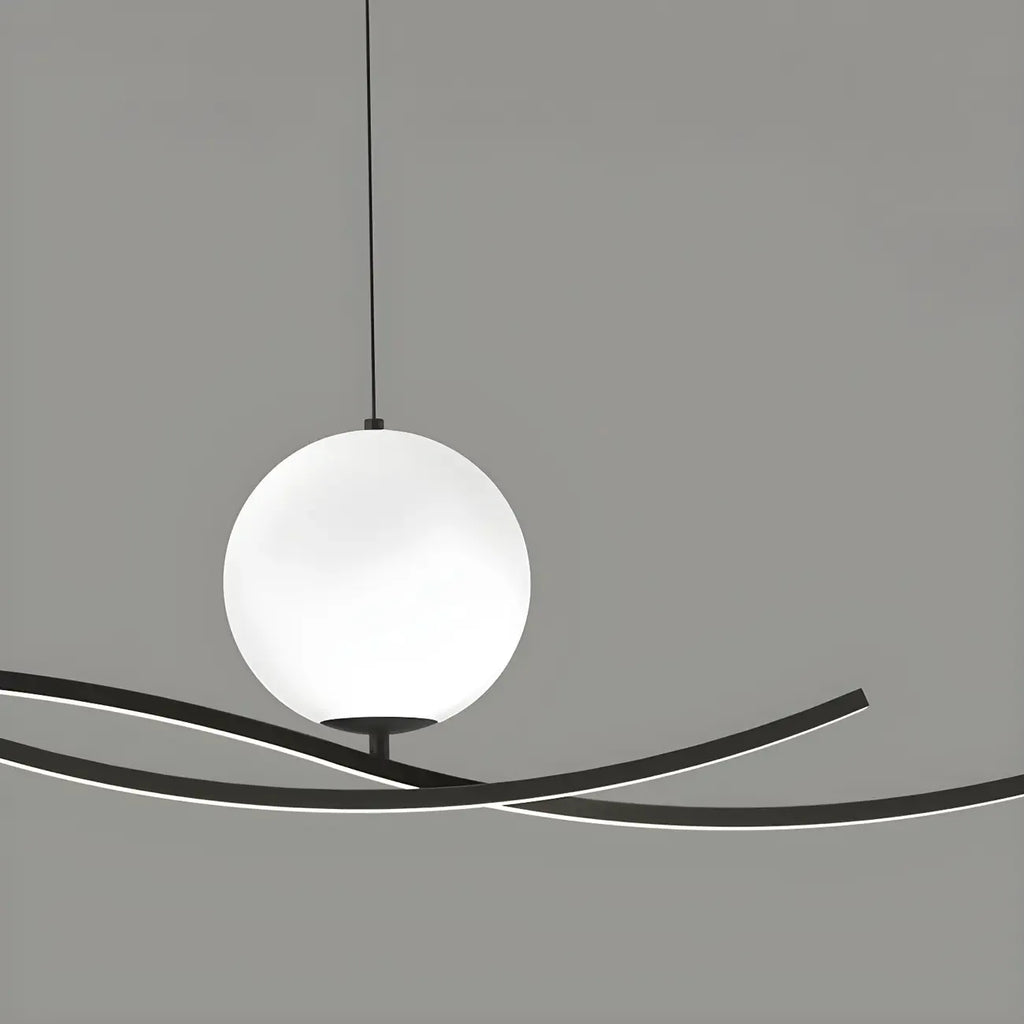 Suspension minimaliste noire et blanche linéaire réglable pour îlot de cuisine