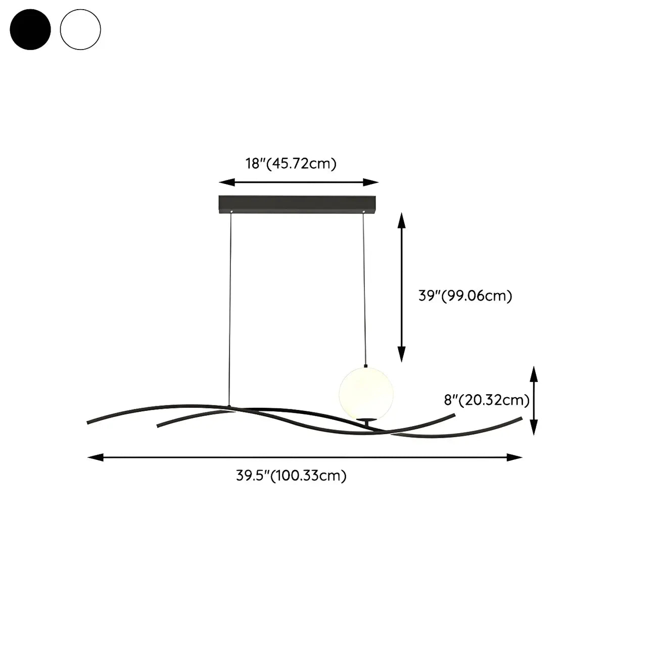 Suspension minimaliste noire et blanche linéaire réglable pour îlot de cuisine