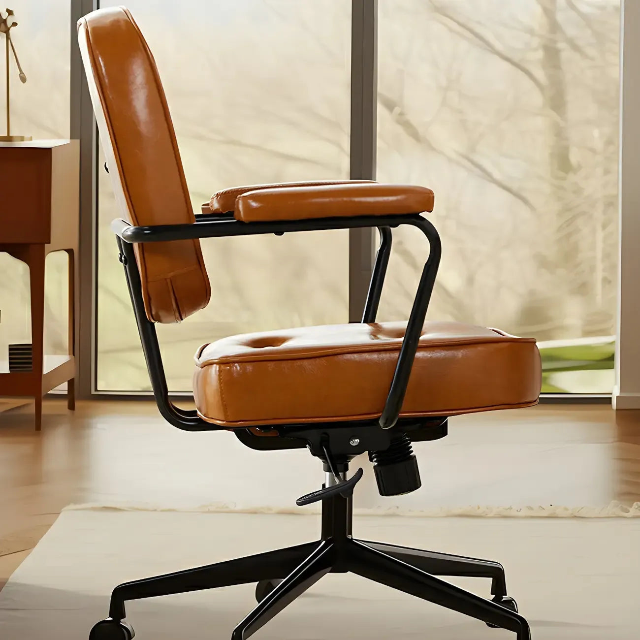 Fauteuil de bureau pivotant à hauteur réglable, revêtu de cuir industriel