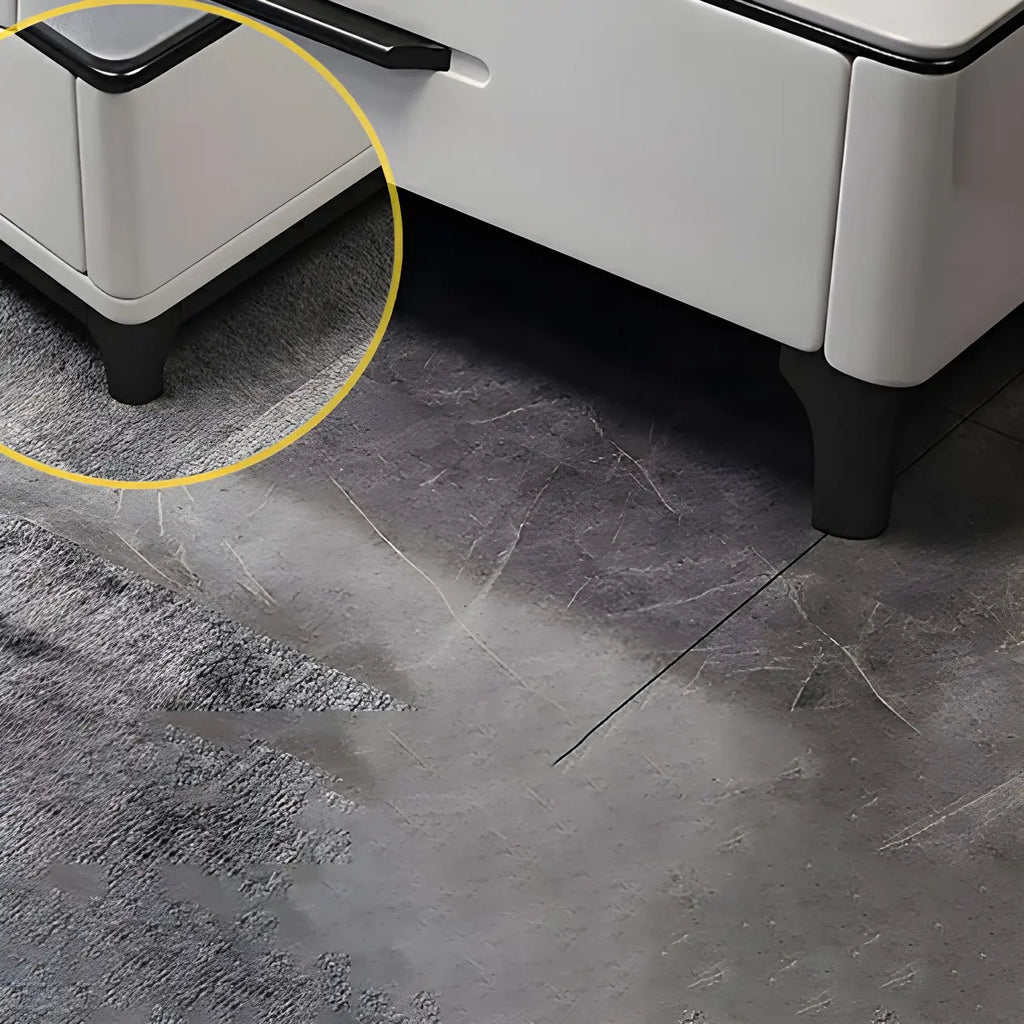 Meuble TV moderne gris moderne avec plateau en marbre, étagère ouverte et rangements