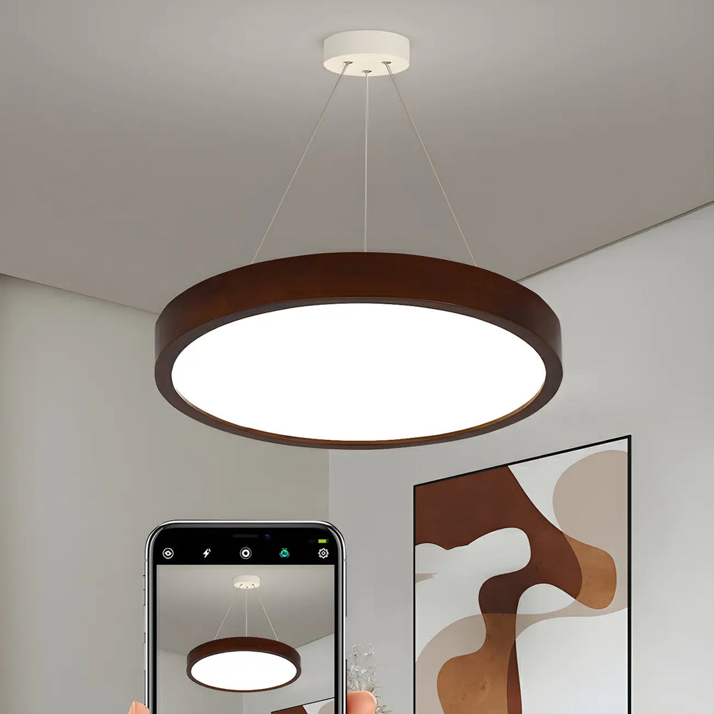 Lustre cylindrique en bois marron à LED moderne à intensité variable