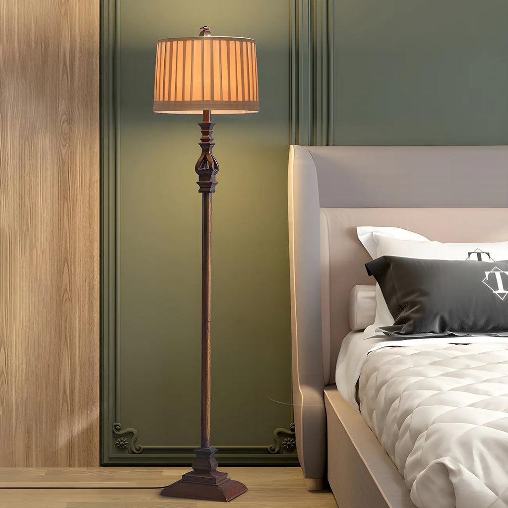 Lampadaire traditionnel en bois en forme de tambour pour le salon