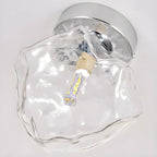 Plafonnier semi-encastré chromé en verre transparent, motif roche, pour couloir.